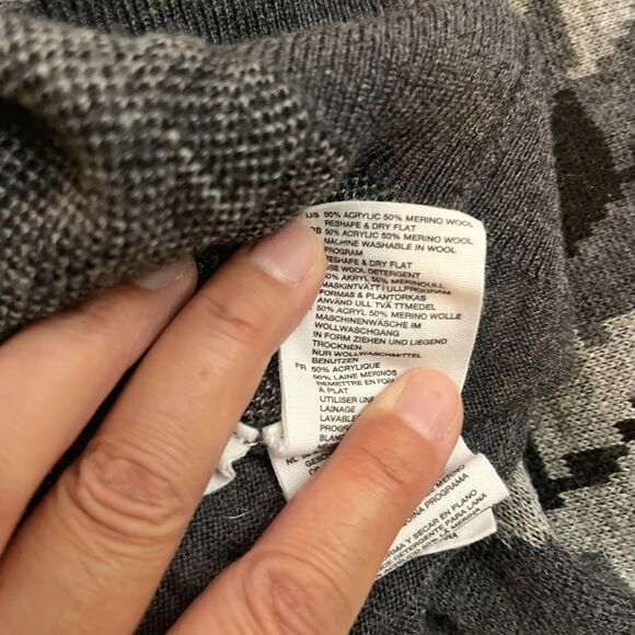 H&M Merino Wool Knit Blend Houndstooth Lightweight Long Sleeve Crew Neck Sweater - Picture 8 of 9